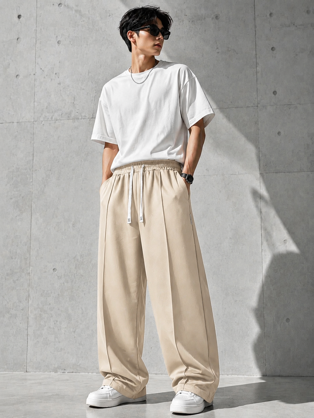 Men's Premium Baggy Fit Drawstring Trouser – Relaxed Streetwear Trouser | Beige