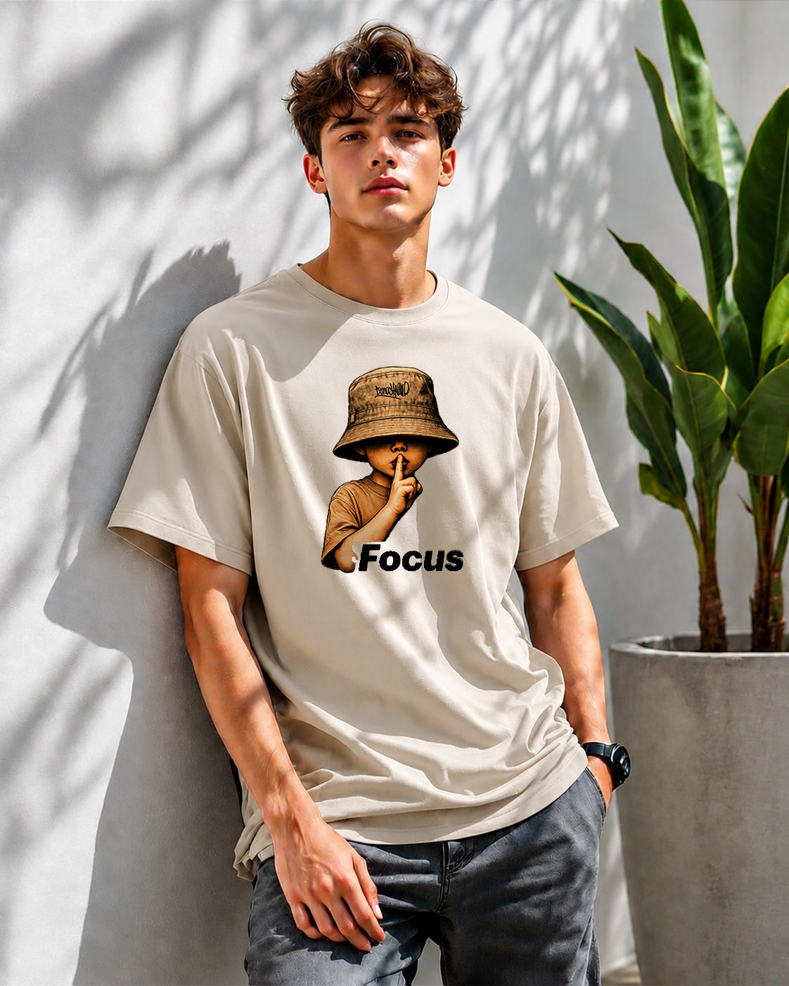 JS Fashion Lab Premium Printed Beige T-Shirt Multi Design Stay Focus | 100% Cotton | Streetwear
