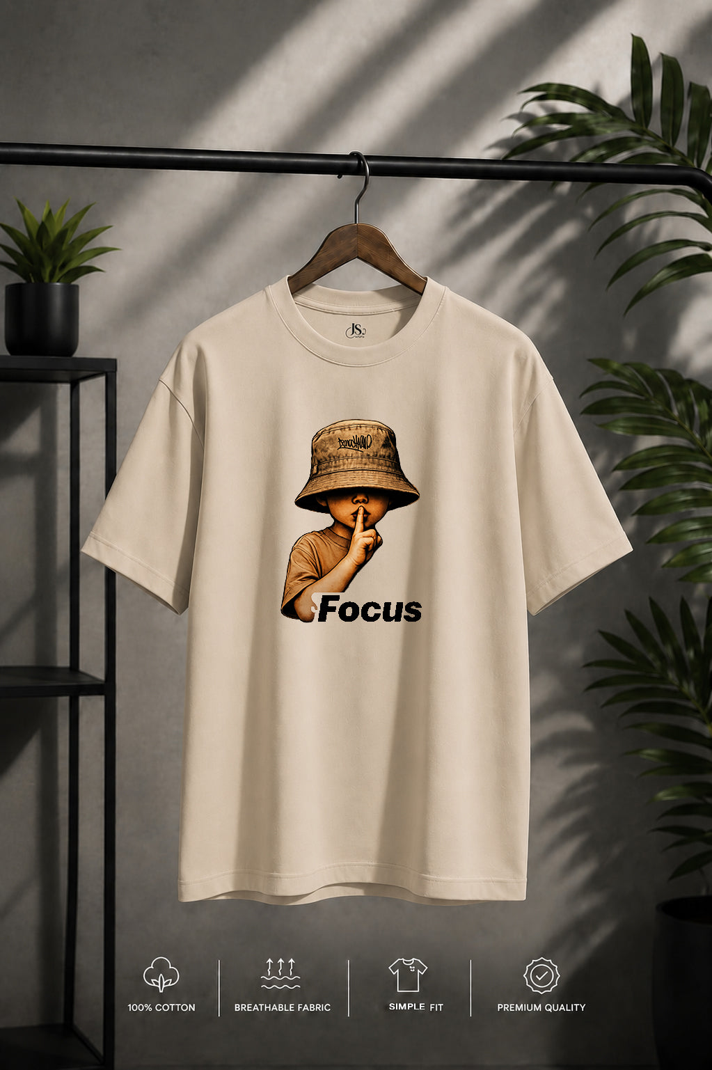 JS Fashion Lab Premium Printed Beige T-Shirt Multi Design Stay Focus | 100% Cotton | Streetwear