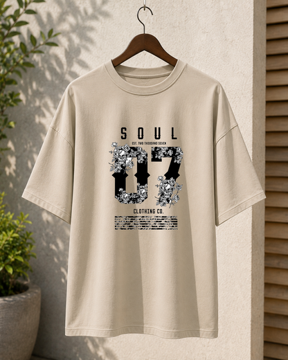 Premium Oversized Beige T-Shirt for Men DTF Design | Drop Shoulder Casual Tee
