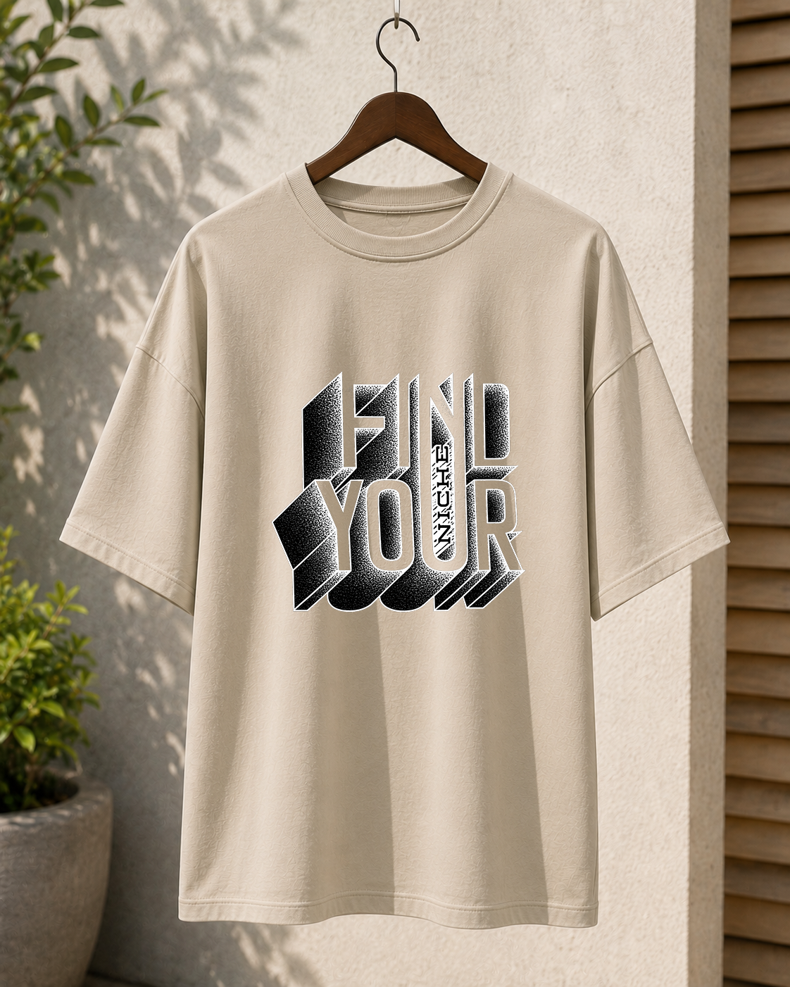 Premium Oversized Beige T-Shirt for Men DTF Design | Drop Shoulder Casual Tee