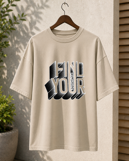 Premium Oversized Beige T-Shirt for Men DTF Design | Drop Shoulder Casual Tee