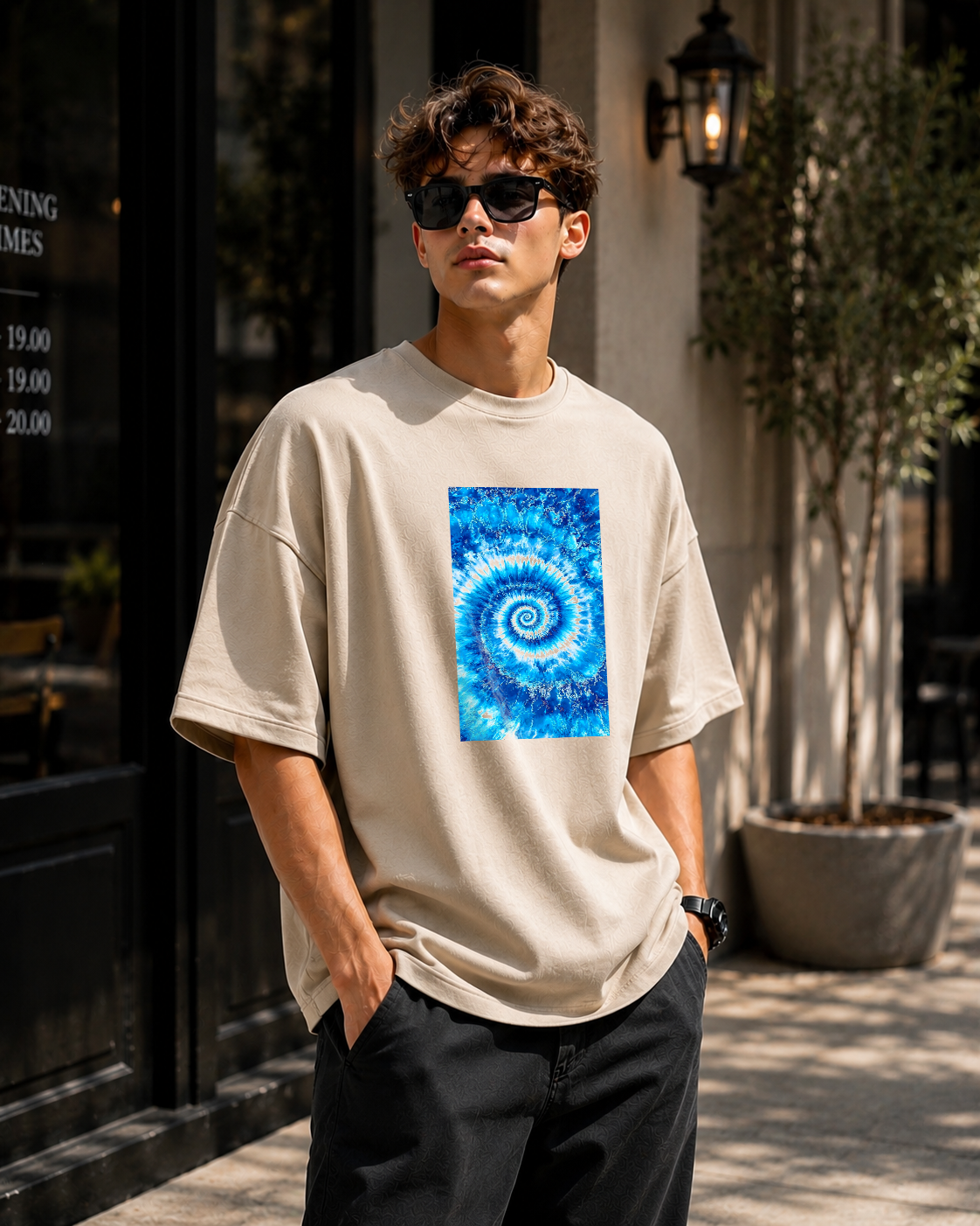 Premium Oversized Beige T-Shirt for Men DTF Design | Drop Shoulder Casual Tee