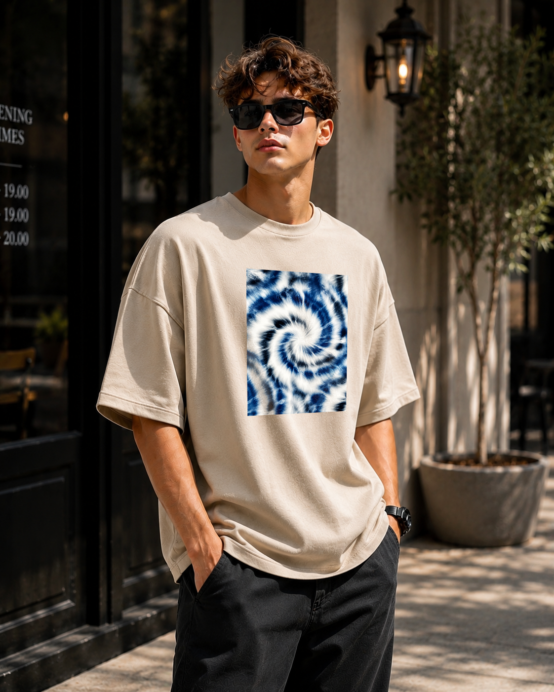 Premium Oversized Beige T-Shirt for Men DTF Design | Drop Shoulder Casual Tee