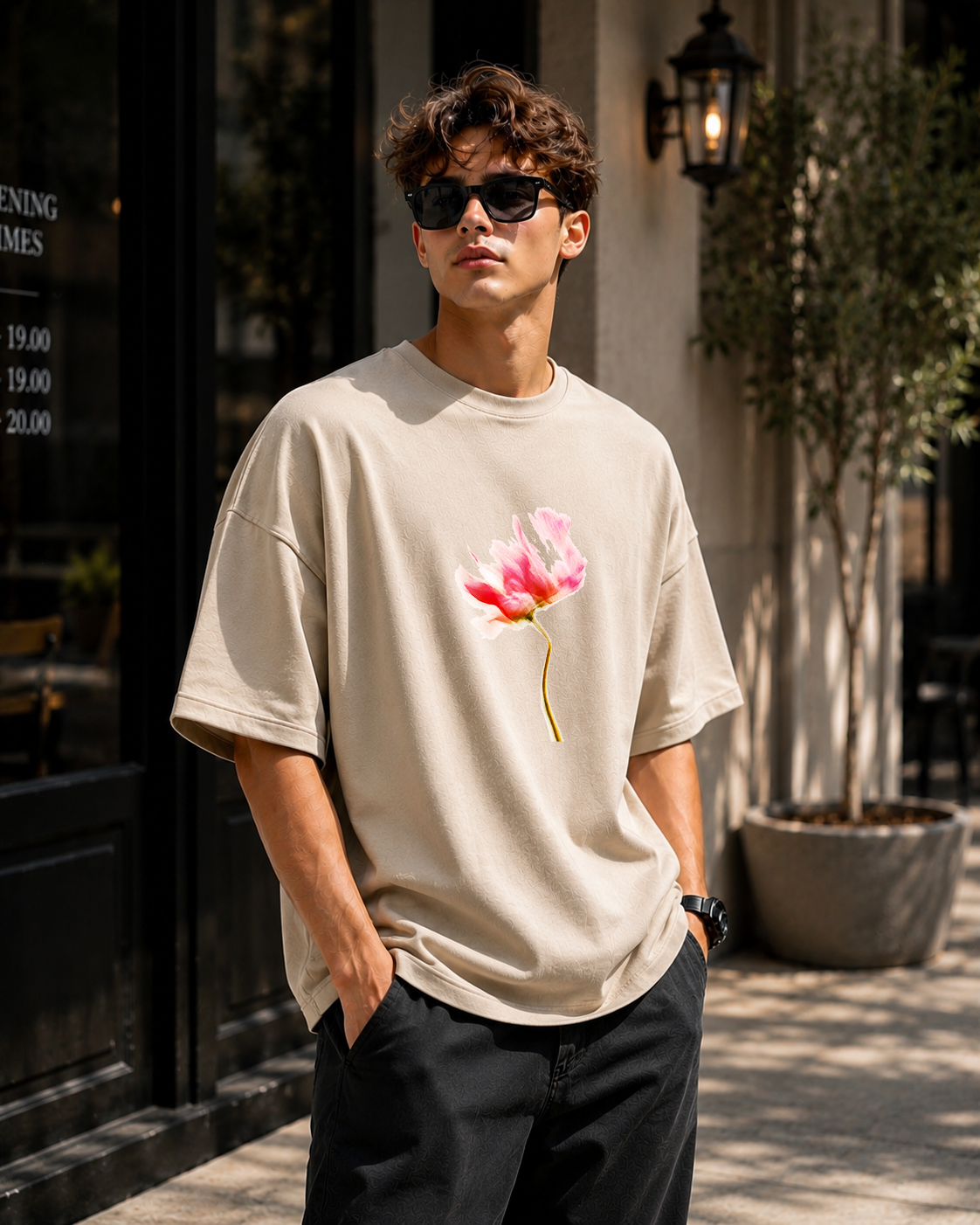 Premium Oversized Beige T-Shirt for Men DTF Design | Drop Shoulder Casual Tee