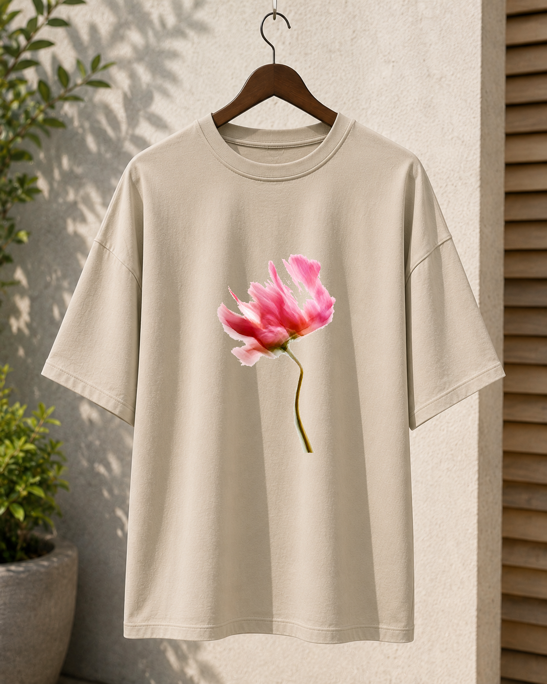 Premium Oversized Beige T-Shirt for Men DTF Design | Drop Shoulder Casual Tee