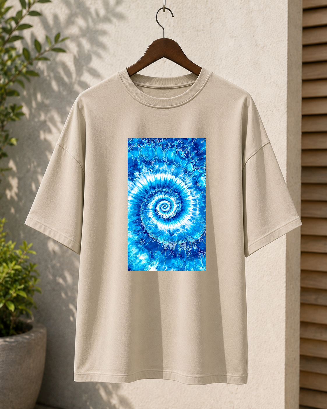 Premium Oversized Beige T-Shirt for Men DTF Design | Drop Shoulder Casual Tee