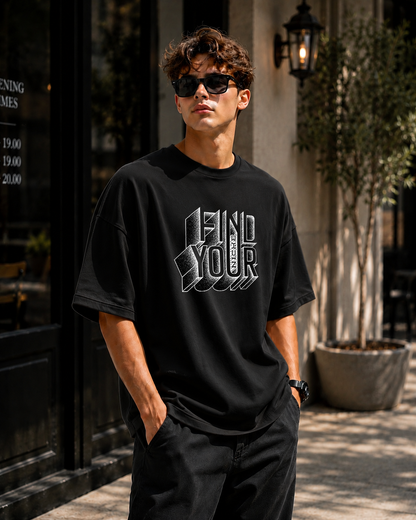 Premium Oversized Black T-Shirt for Men DTF Design | Drop Shoulder Casual Tee