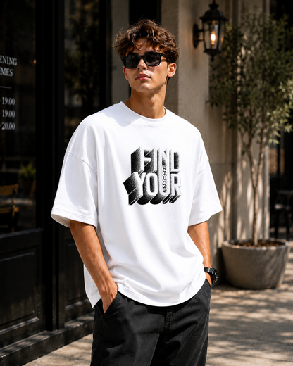 Premium Oversized White T-Shirt for Men DTF Design | Drop Shoulder Casual Tee