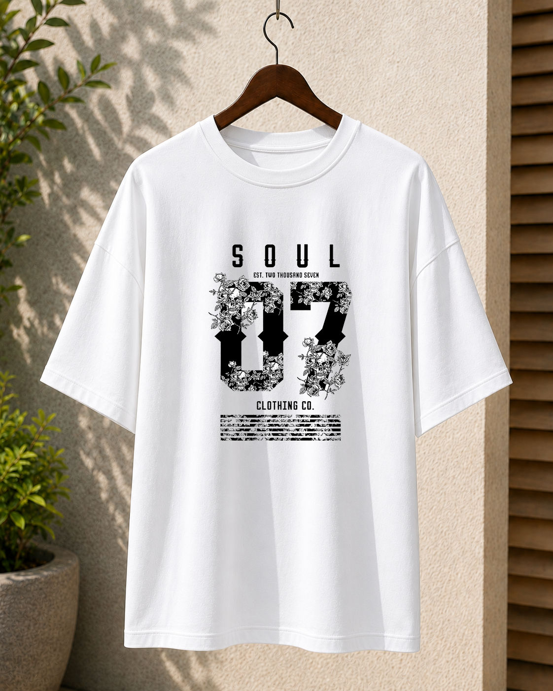 Premium Oversized White T-Shirt for Men DTF Design | Drop Shoulder Casual Tee