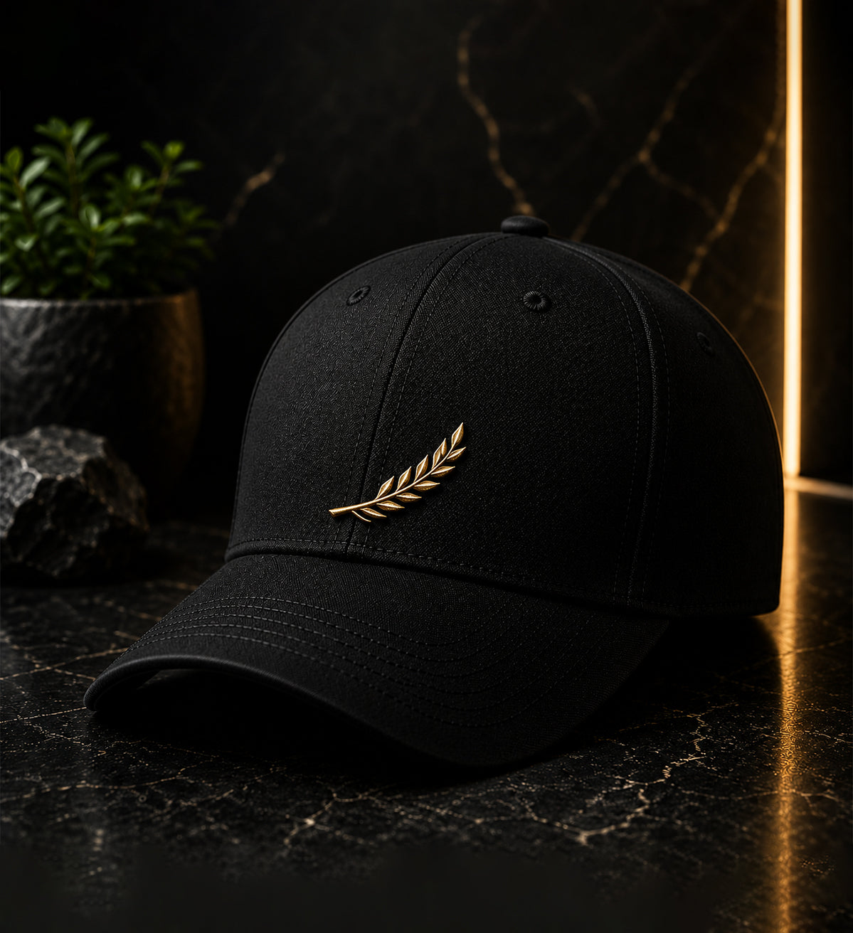 Leaf Premium Logo DTF Design Black & White Cap | Luxury Adjustable Snapback