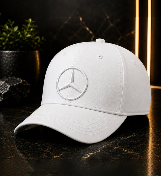 Mercedes Premium Logo DTF Design Black & White Cap | Luxury Adjustable Snapback