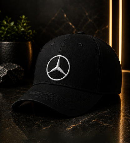 Mercedes Premium Logo DTF Design Black & White Cap | Luxury Adjustable Snapback