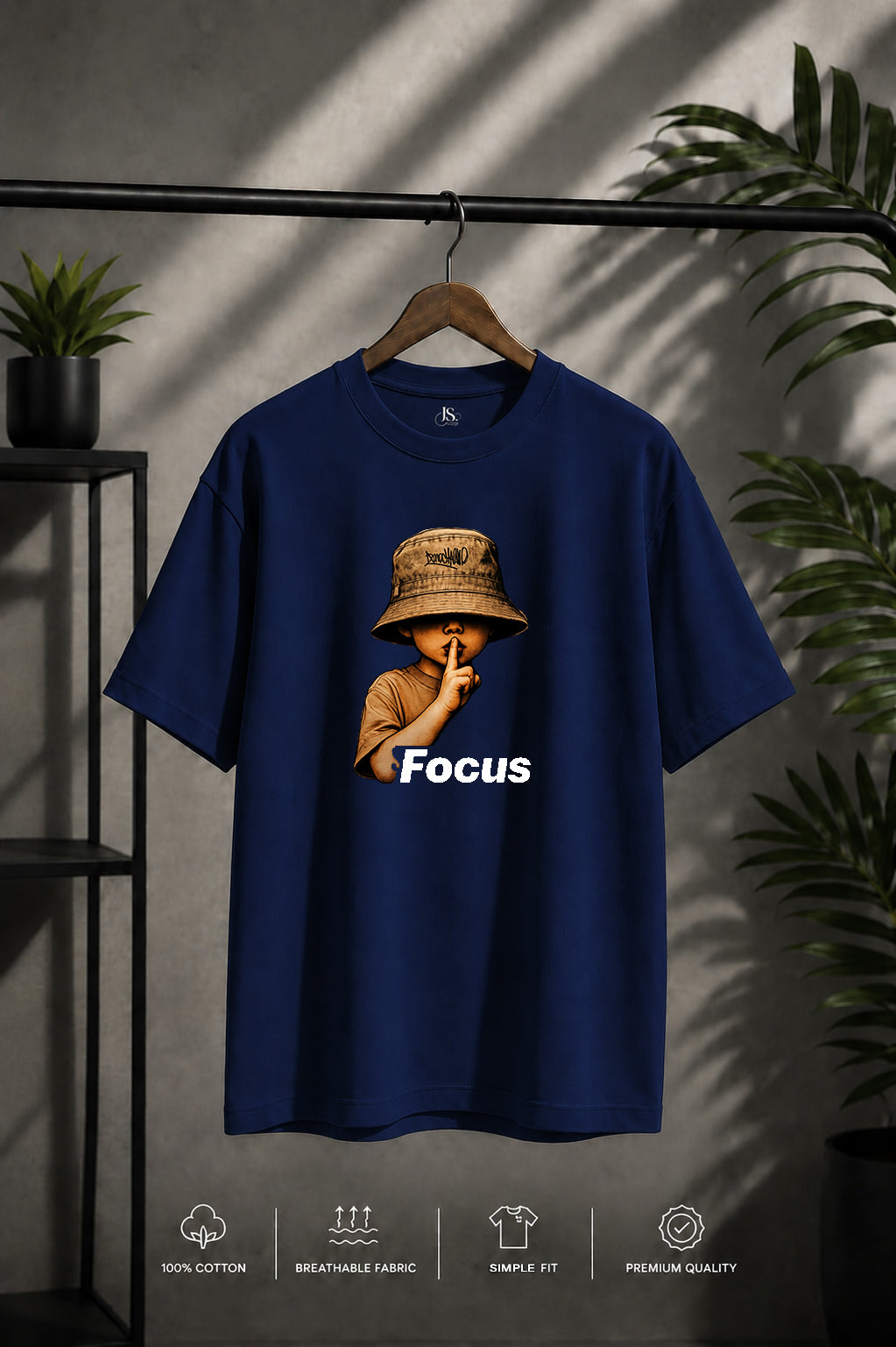 JS Fashion Lab Premium Printed Navy Blue T-Shirt Multi Design Stay Focus | 100% Cotton | Streetwear