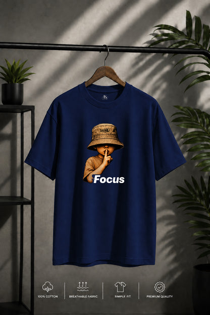 JS Fashion Lab Premium Printed Navy Blue T-Shirt Multi Design Stay Focus | 100% Cotton | Streetwear