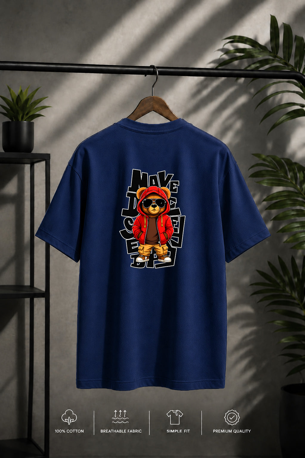 JS Fashion Lab Premium Printed Back Side Navy Blue T-Shirt Multi Design Money | 100% Cotton | Streetwear