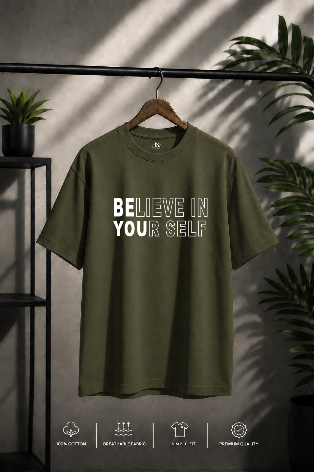 JS Fashion Lab Premium Printed Side Olive Green T-Shirt Multi Design Be You | 100% Cotton | Streetwear