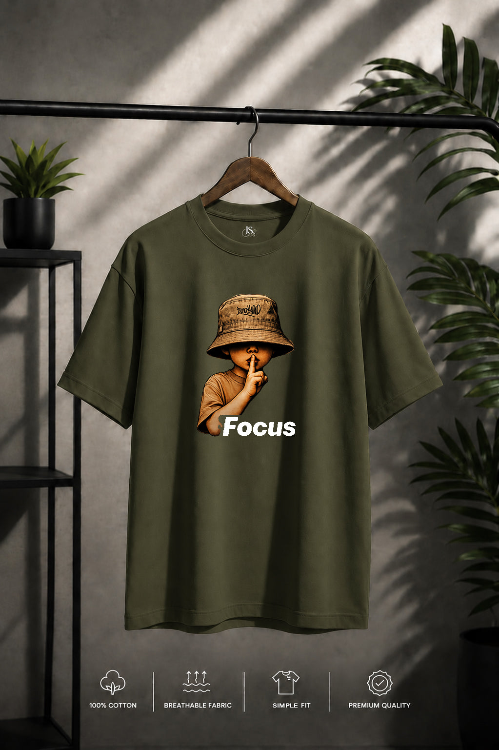 JS Fashion Lab Premium Printed Olive GreenT-Shirt Multi Design Stay Focus | 100% Cotton | Streetwear