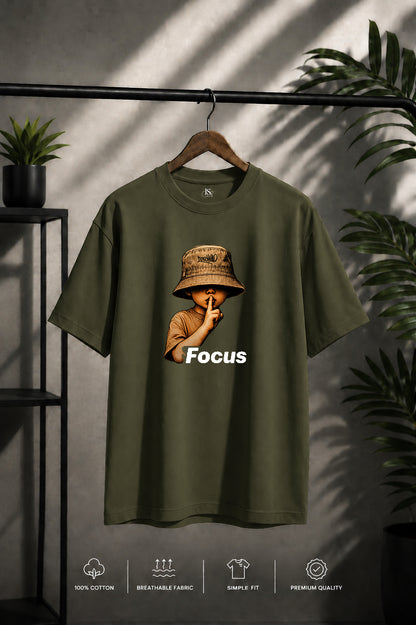 JS Fashion Lab Premium Printed Olive GreenT-Shirt Multi Design Stay Focus | 100% Cotton | Streetwear