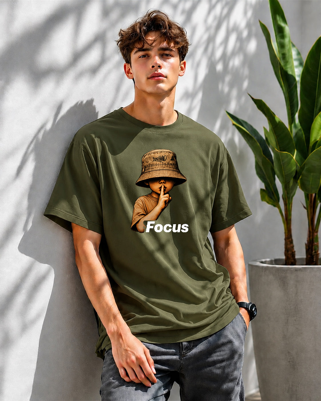 JS Fashion Lab Premium Printed Olive GreenT-Shirt Multi Design Stay Focus | 100% Cotton | Streetwear