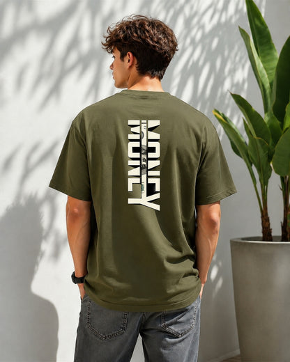 JS Fashion Lab Premium Printed Back Side Olive Green T-Shirt Multi Design Money | 100% Cotton | Streetwear