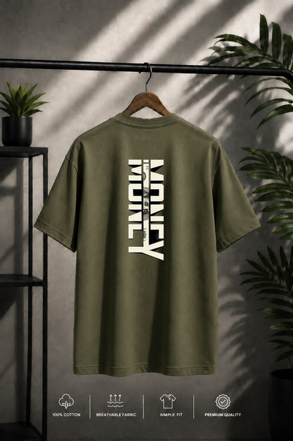 JS Fashion Lab Premium Printed Back Side Olive Green T-Shirt Multi Design Money | 100% Cotton | Streetwear