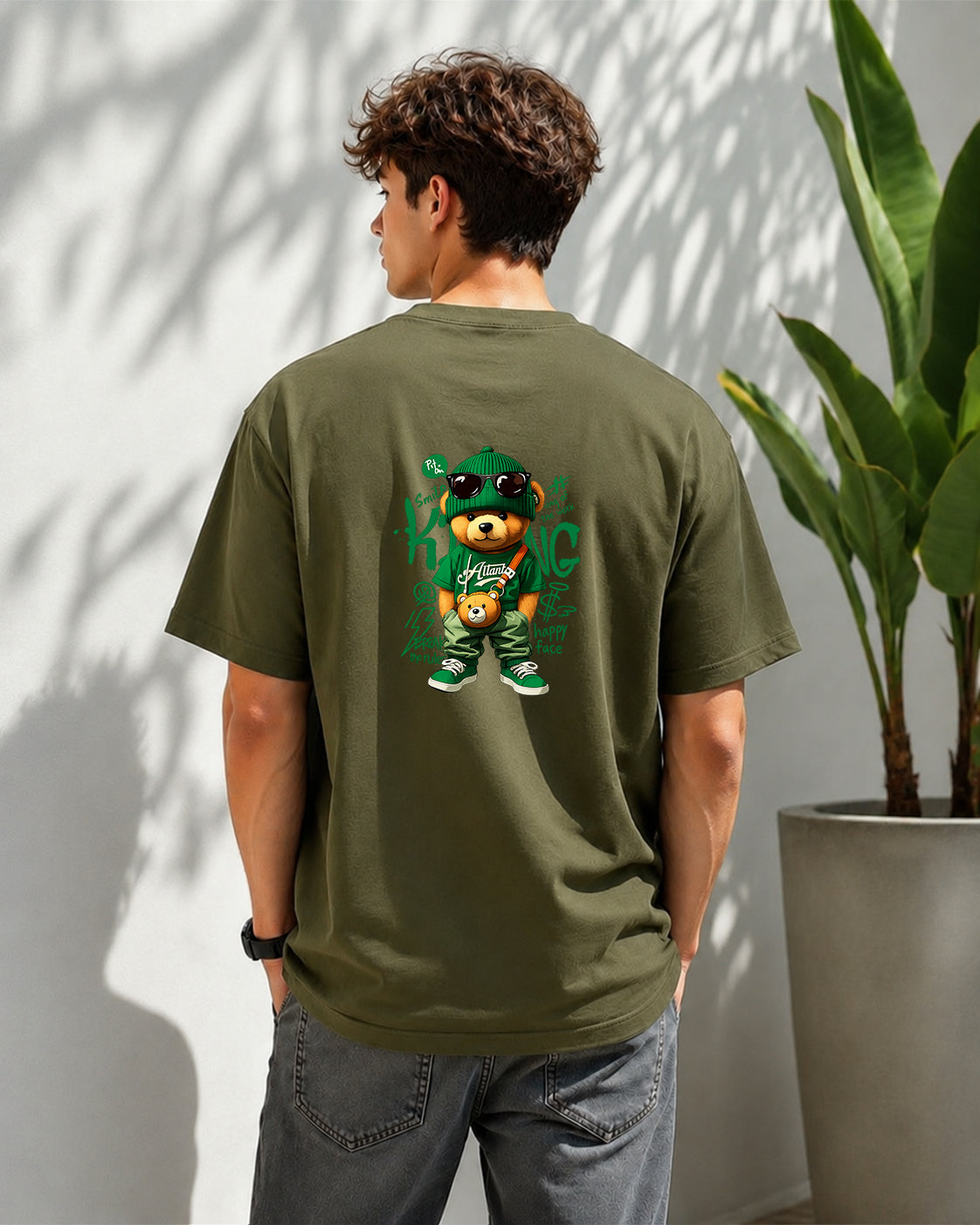 JS Fashion Lab Premium Printed Back Side Olive Green T-Shirt Multi Design Money | 100% Cotton | Streetwear