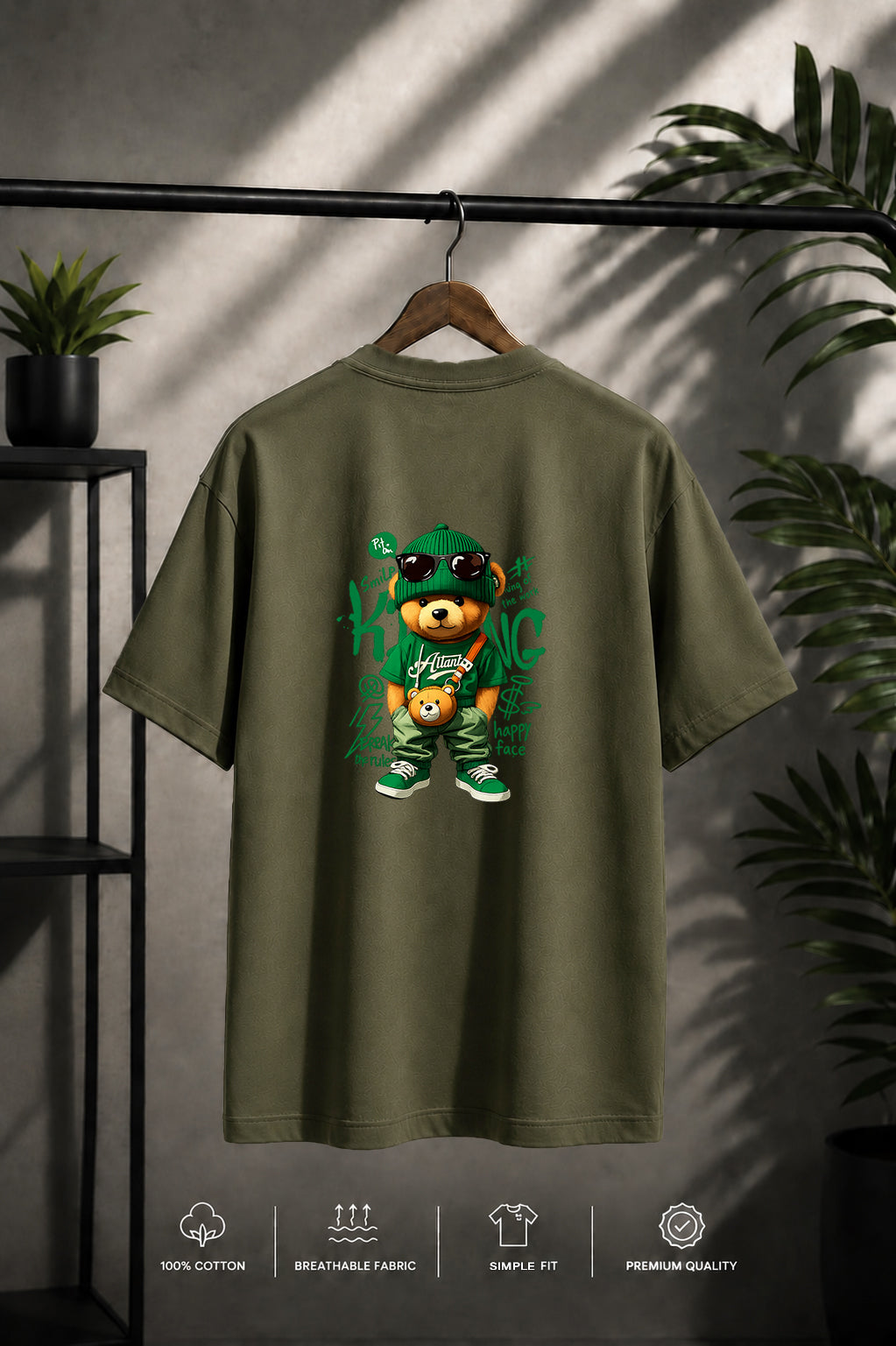 JS Fashion Lab Premium Printed Back Side Olive Green T-Shirt Multi Design Money | 100% Cotton | Streetwear