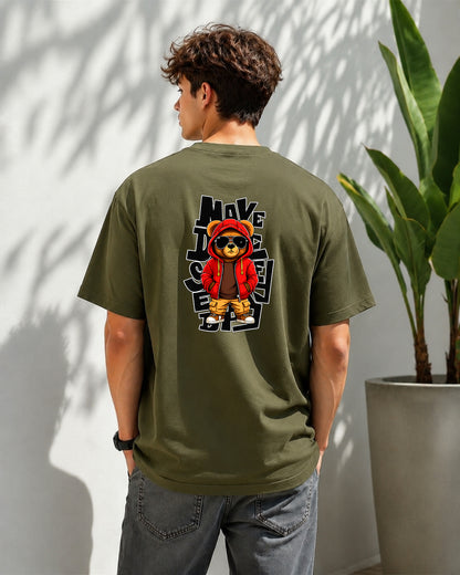 JS Fashion Lab Premium Printed Back Side Olive Green T-Shirt Multi Design Money | 100% Cotton | Streetwear