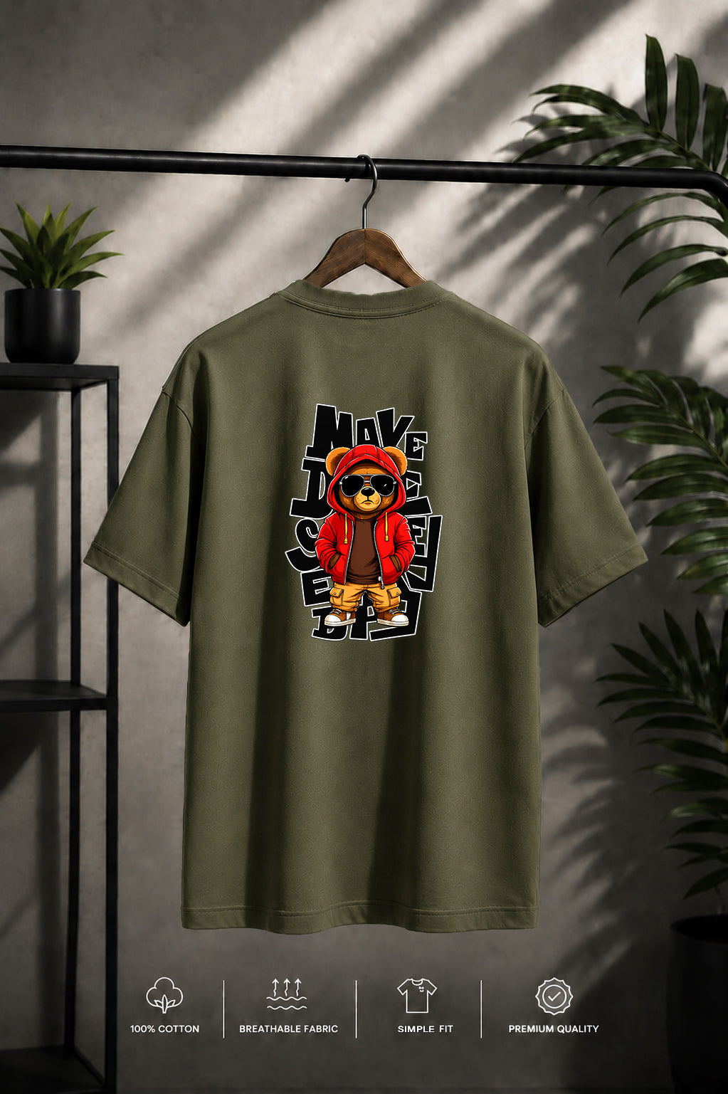 JS Fashion Lab Premium Printed Back Side Olive Green T-Shirt Multi Design Money | 100% Cotton | Streetwear