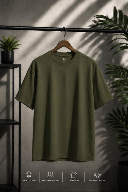 JS Fashion Lab Premium Plain Olive Green T-Shirt | 100% Cotton | Streetwear
