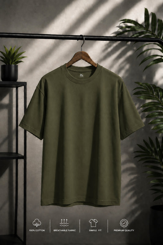 JS Fashion Lab Premium Plain Olive Green T-Shirt | 100% Cotton | Streetwear