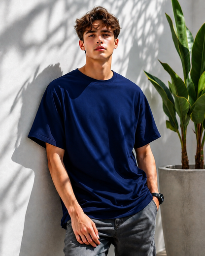 JS Fashion Lab Premium Plain Navi Blue T-Shirt | 100% Cotton | Streetwear