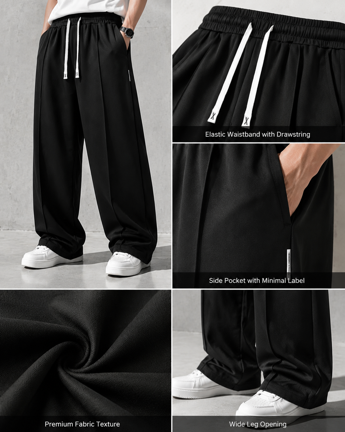 Men's Premium Baggy Fit Drawstring Trouser – Relaxed Streetwear Trouser | Black