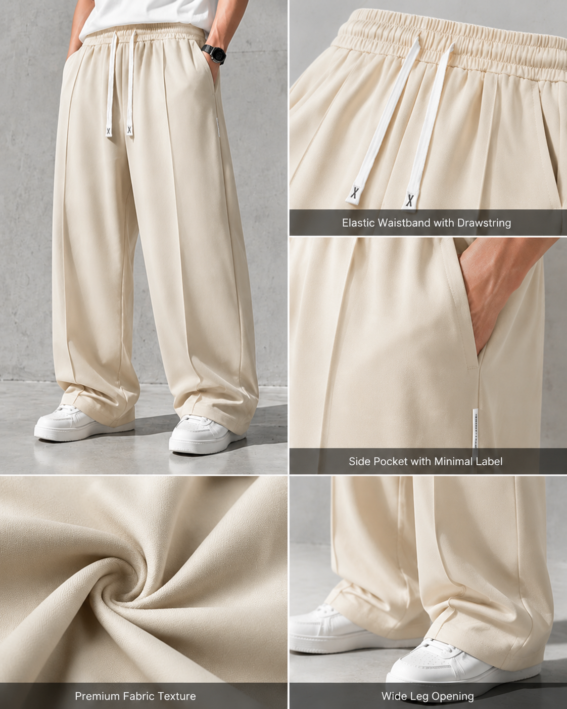 Men's Premium Baggy Fit Drawstring Trouser – Relaxed Streetwear Trouser | Beige