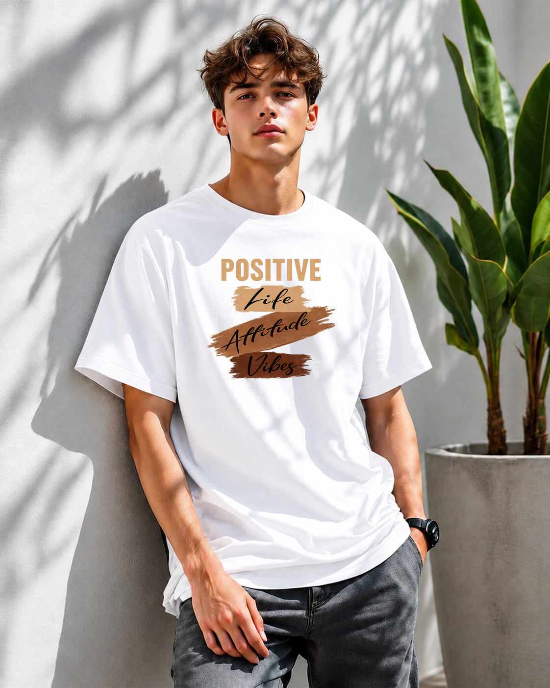 JS Fashion Lab Premium Printed White Positive Vibe T-Shirt Desgin | 100% Cotton | Streetwear