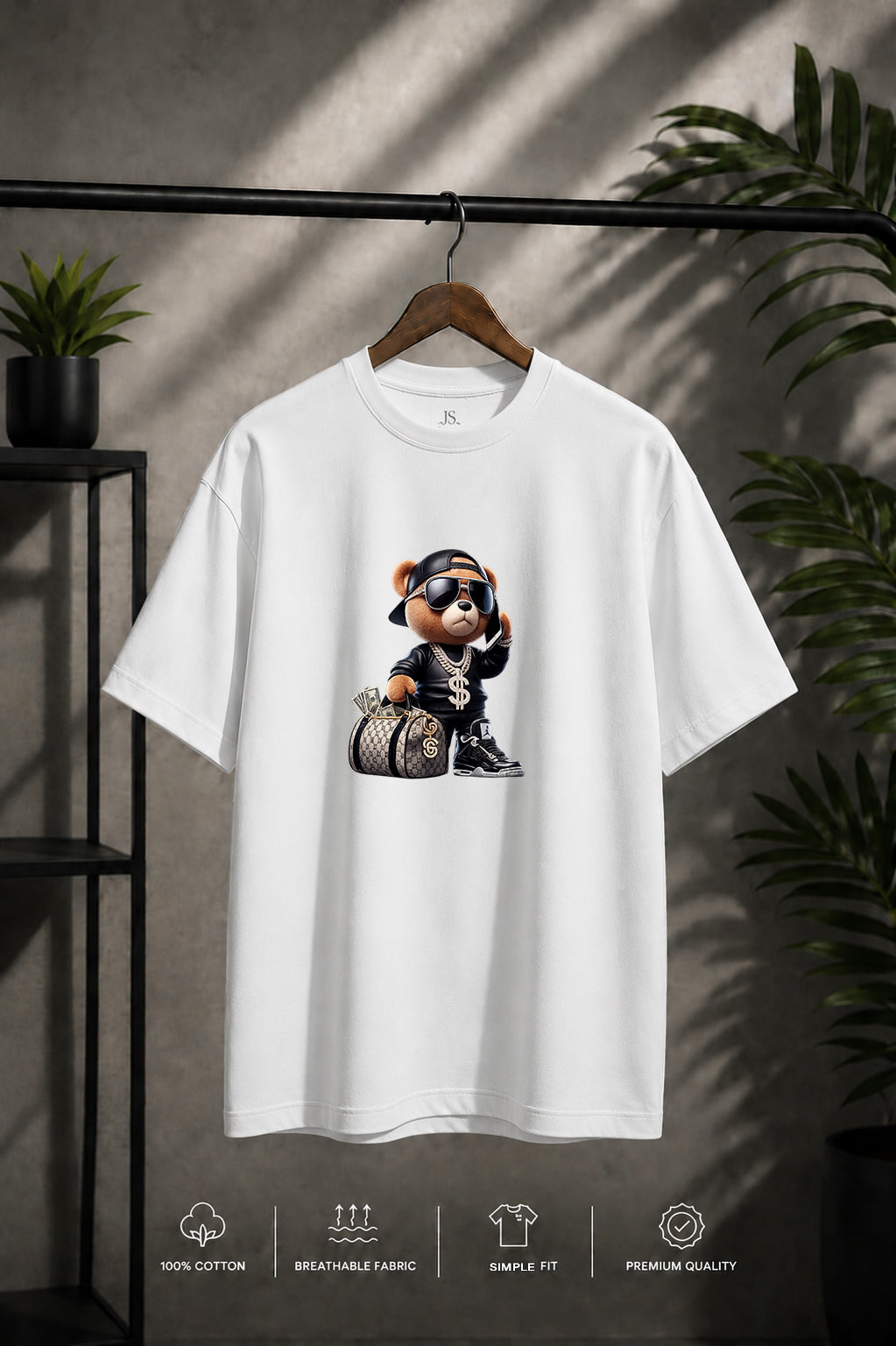 JS Fashion Lab Premium Printed White T-Shirt | 100% Cotton | Streetwear